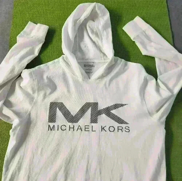 Michael Kors white,  long sleeve, lightweight, women's hooded shirt size small - Picture 8 of 9
